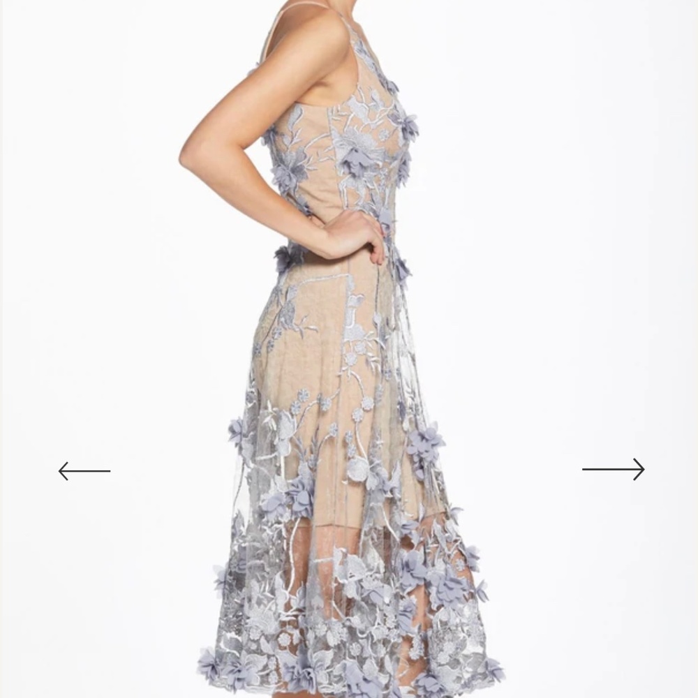 Dress the Population Audrey Dress in Mineral Blue & Nude